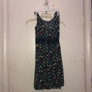 Navy blue knee length dress with flowers